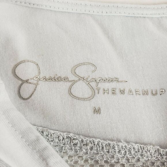Jessica Simpson The Warm Up Split Back Graphic Tank Top Glowing White Size M - Picture 7 of 10